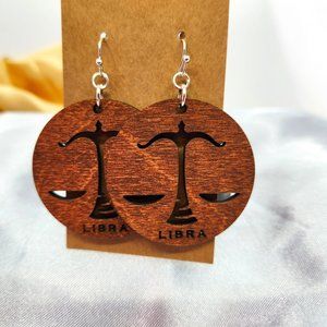 Libra Baltic Birch Earrings, New, Handmade, Stained.